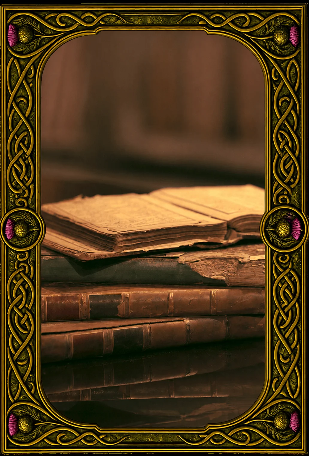 Antique Books in a Gilded Frame