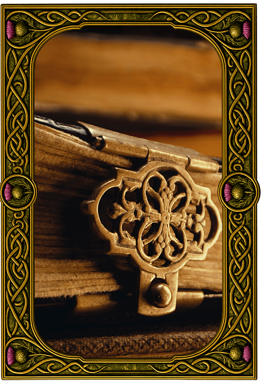 Ornate book clasp with intricate design details.