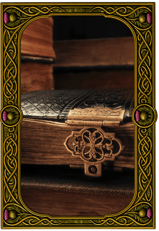 Ornate antique book with decorative clasp.