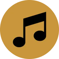 Musical note icon on a golden background.