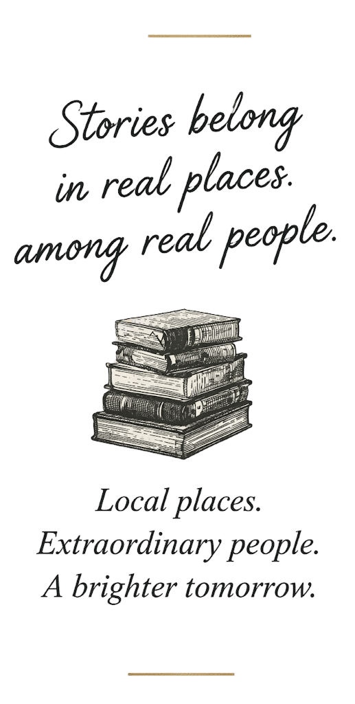 Inspirational quote about stories and community.