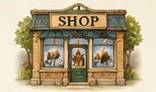 Charming illustrated storefront with natural scenery.